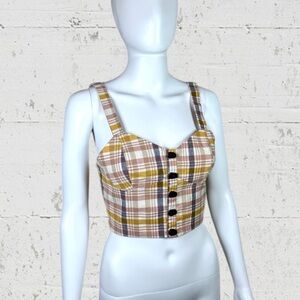Zara Plaid Button Bustier Crop Top